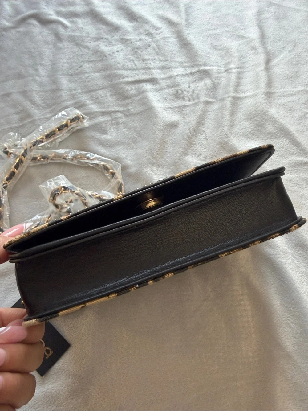 bebe Leopard Beaded Crossbody in Gold and Black